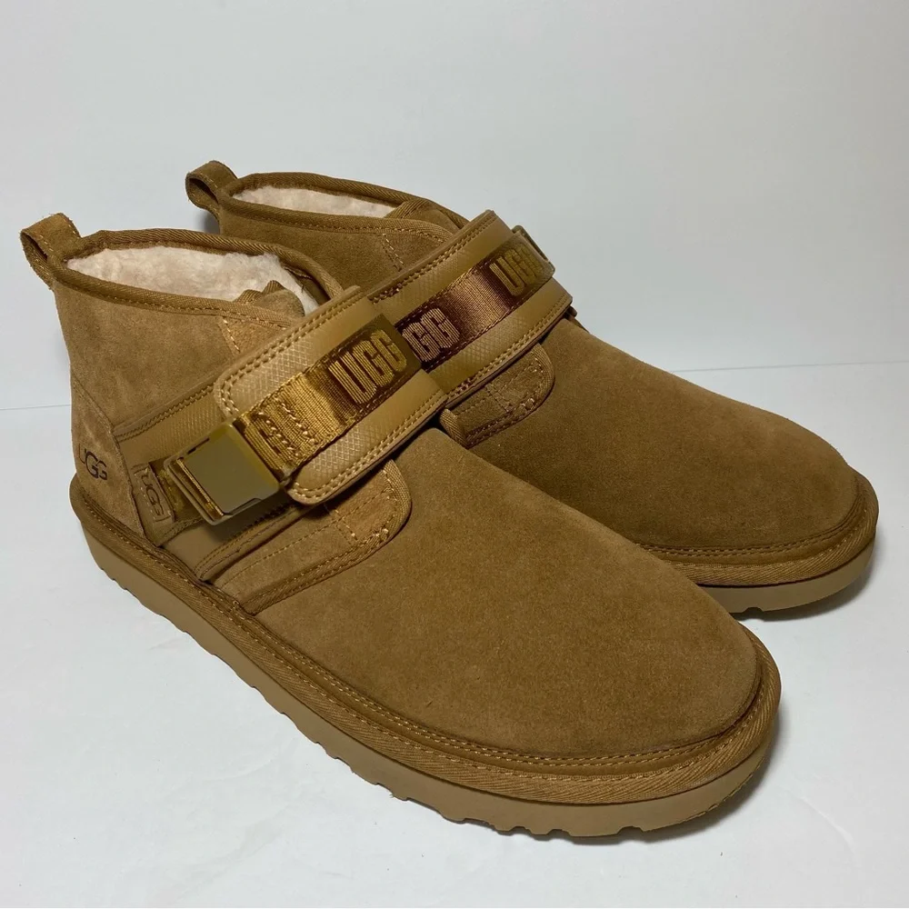 UGG Men's Neumel Snapback Suede Boot Sheepskin Lined 'Chestnut' Size 13